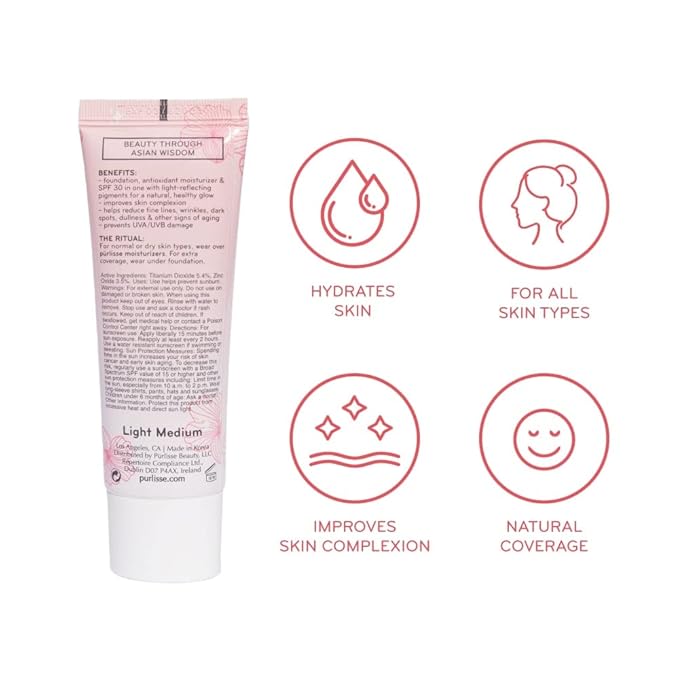 pūrlisse Radiant Glow Illuminating BB Cream with SPF 30 - Glow BB Cream Enriched with Goji & Hawthorn Berry for Dewy Skin - Helps to Improve Skin Texture & Radiance - Light (1.4 oz)-VivaGrace Women