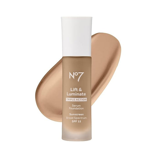 No7 Lift & Luminate Triple Action Serum Foundation - Liquid Makeup with SPF 15 for a Dewy, Glowy Base - Radiant Formula for Mature Skin - Cashew (30ml)-VivaGrace Women