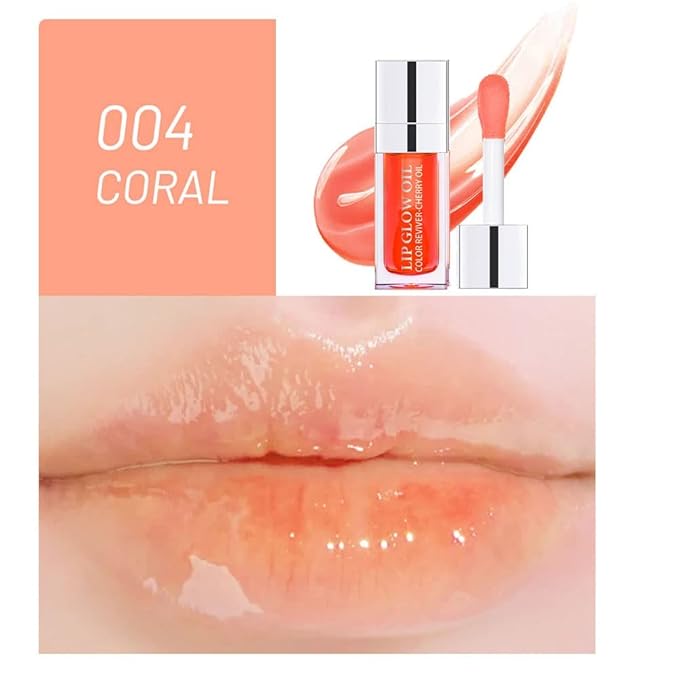 Plumping Lip Oil, Long Lasting Hydrating Lip Gloss Tinted Lip Balm Non-sticky Revitalizing, Tinting Lip Care Oil for Dry Lip (CORAL)-VivaGrace Women