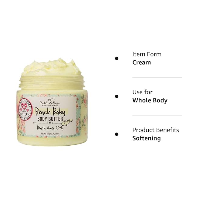 Bella and Bear Beach Baby Body Butter - Moisturizing Shea Cream for Women - Vegan, Cruelty& Oil-Free - Helps Prevents Pregnancy Stretch Marks 6.76-oz-VivaGrace Women