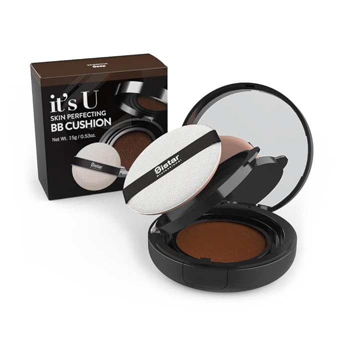 Sistar Skin Perfecting BB Cushion Full Coverage Long Lasting Natural Glow Foundation On The Go Case With Mirror (Deep)-VivaGrace Women