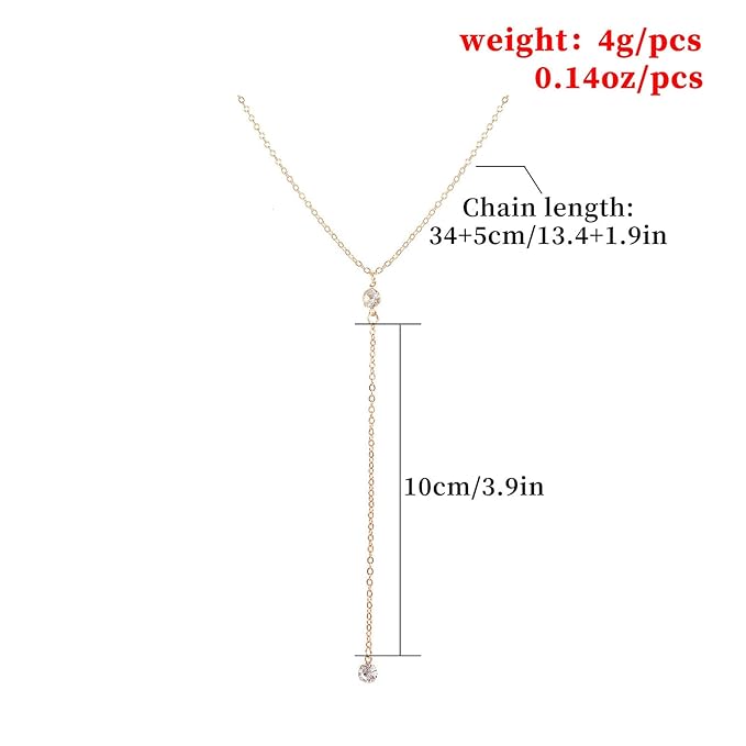 Boho Crystal Y Drop Necklace Choker Gold Long Y Necklace Chain Minimalist Cz Lariat Necklace Classic Simple Y Lariat Necklace Jewelry for Women and Girls Gifts-VivaGrace Women