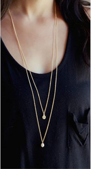 Long Layered Necklace Delicate Coin Pearl Pendant Necklace Gold Chain Jewelry for Women-VivaGrace Women
