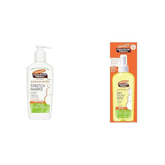 Palmer's Cocoa Butter Formula Massage Lotion for Stretch Marks & Cocoa Butter Formula Soothing Oil with Vitamin E, Dry, Itchy Skin Relief, Pregnancy-Safe Anti-Itch Body Oil, 5.1 Ounces-VivaGrace Women