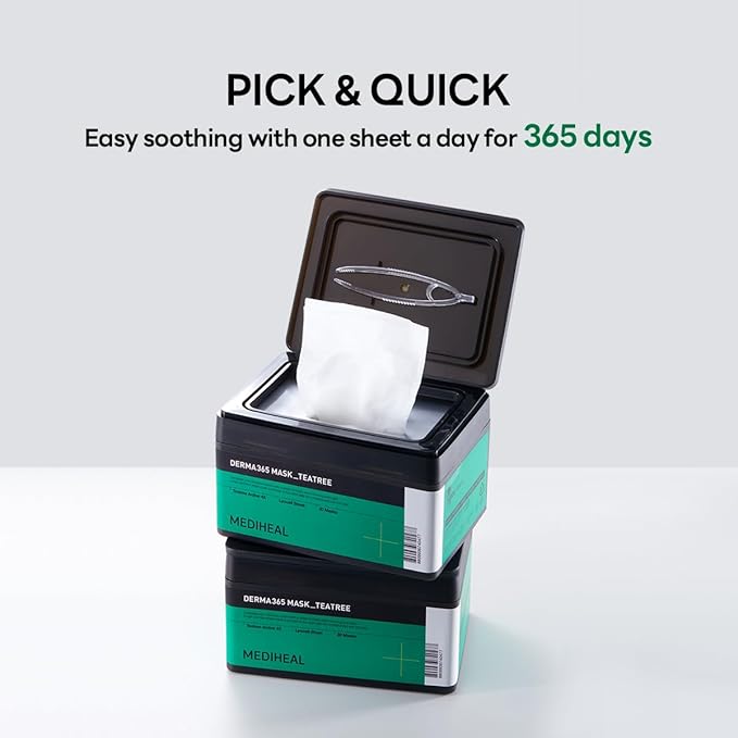 Mediheal Derma 365 Teetree Mask (30 Masks) - Daily Skin Care Mask for Deeply Comforting and Calming Skin with Teatree Active 4X-VivaGrace Women