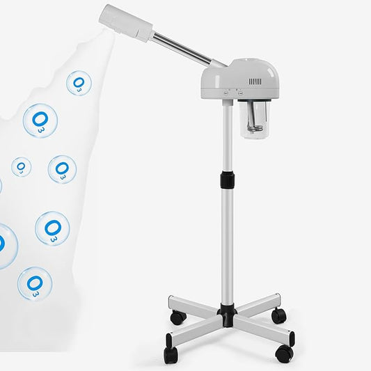 Stand Professional Ozone Facial Steamer with Touch Control, Adjustable Height & Rolling Base, 360° Rotatable Nozzle, Hot Mist Function, Use for Home, Salon SPA (White)-VivaGrace Women