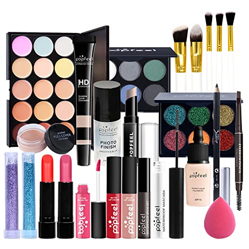 All-in-one Makeup Set Holiday Gift | Full Makeup Kit for Women Essential Starter Bundle Include Eyeshadow Palette Lipstick Blush Cream Concealer Face Powder Eyeliner Mascara Lipgloss Brush-VivaGrace Women