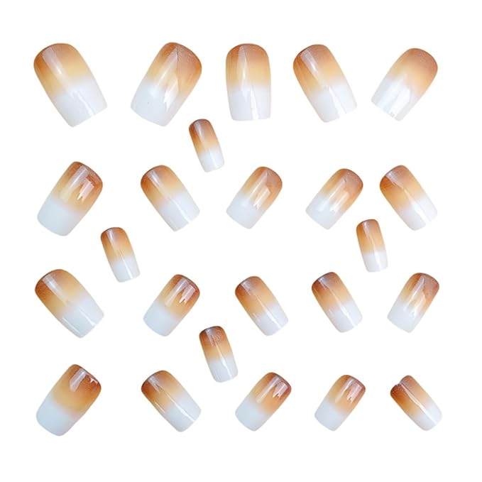 Medium Length Press on Nails Square Fake Nails Ombre False Nails with Designs Sparkly Artificial Nails Full Cover Glue on Nails Acrylic Nail Press ons Cute Stick on Nails for Women 24Pcs