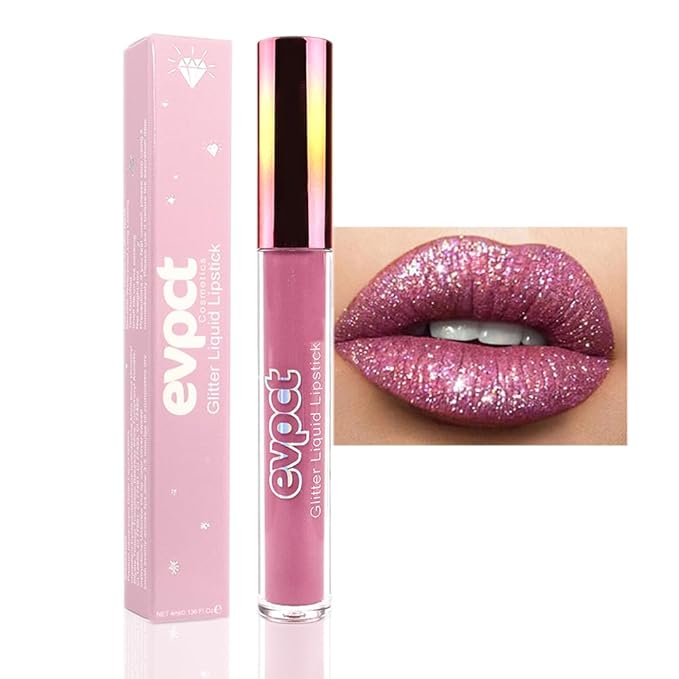 evpct 1Pcs Mauve Matte to Glitter Liquid Lipstick Lip Set Kit, Long Lasting Matte Diamond Glitter Lipstick Waterproof, Colorful Sparkly Glossy Metallic Shimmer Sparkle Lip Gloss for Women 01#-VivaGrace Women