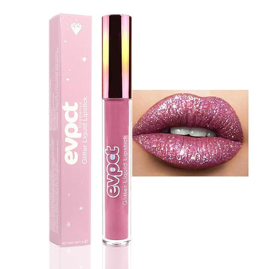 evpct 1Pcs Mauve Matte to Glitter Liquid Lipstick Lip Set Kit, Long Lasting Matte Diamond Glitter Lipstick Waterproof, Colorful Sparkly Glossy Metallic Shimmer Sparkle Lip Gloss for Women 01#-VivaGrace Women
