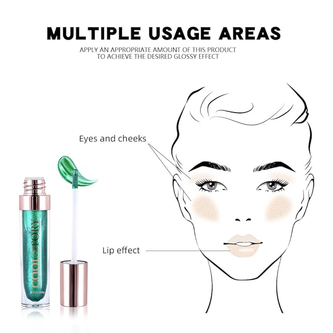 GECOMO Colorful Explosive Pearlescent Lip Gloss 3D Multifunctional Fine Glitter Chameleon Lip Gloss Polarized Diamond Makeup,Magic Big Brush Color Changing Lip Oil(106# COLORFUL GREEN FLASH)-VivaGrace Women