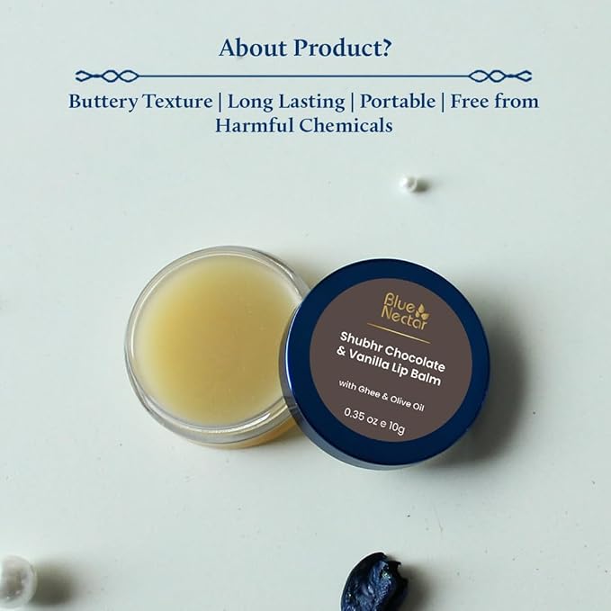 Blue Nectar Natural Lip Balm Chocolate & Vanilla with Organic Ghee for Dry Lips | Herbal Ayurvedic Hydrating Lip Gloss for Women (0.35 oz, 12 Herbs)-VivaGrace Women