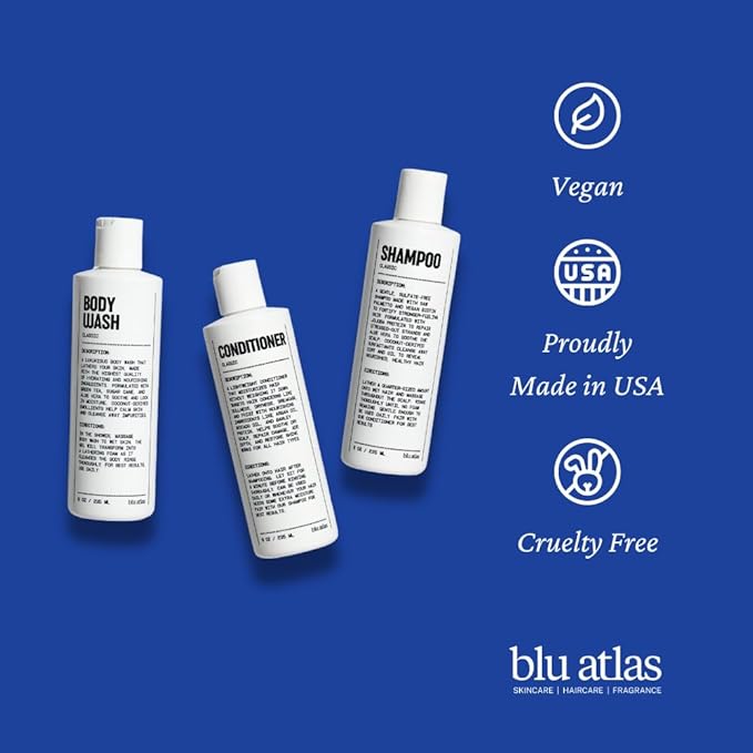 Blu Atlas Men's Natural Shampoo – Organic, Sulfate-Free, Paraben-Free – Deep Cleansing & Hydrating – Classic Scent (Bergamot, Sage, Patchouli) – Made in America– 16 oz-VivaGrace Women