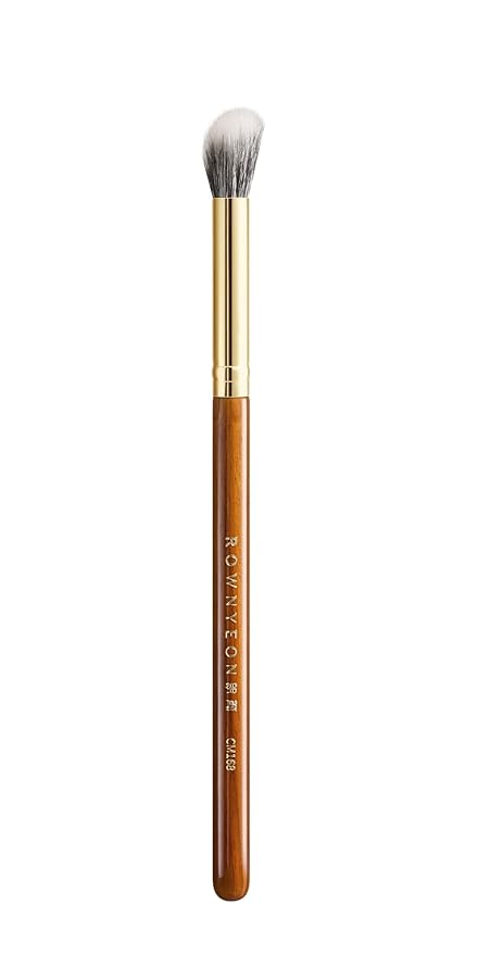 Desert Oak Series Stippling Brush - Dual-Length White & Gray LambsGoat Hair Bristles, Sloped Edge for Cream/Powder Perfection, Ebana Handle & Brass Ferrule (CM 168)-VivaGrace Women