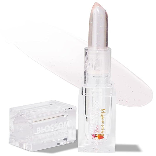 Blossom Moisturizing Color Changing Shimmering Lip Balm Sparkle Lip Stain Tint, Infused with Real Flowers, 3g, Crystal-VivaGrace Women