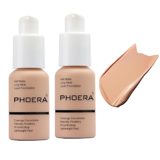 2 Pack PHOERA Foundation, Full Coverage Foundation, Flawless Soft Matte Liquid Foundation Makeup for Women.(103# Warm Peach)-VivaGrace Women