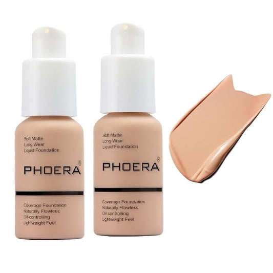 2 Pack PHOERA Foundation, Full Coverage Foundation, Flawless Soft Matte Liquid Foundation Makeup for Women.(103# Warm Peach)-VivaGrace Women