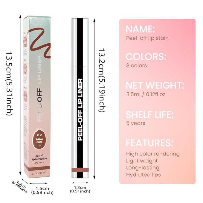 Matte Liquid Lip Stain Peel Off Lip Liner Tattoo - Brown, Waterproof Smudge-Proof Lip Gloss, Long-Lasting Non-Stick Cup Formula, Natural Peel Off Design for All Skin Types #02-VivaGrace Women