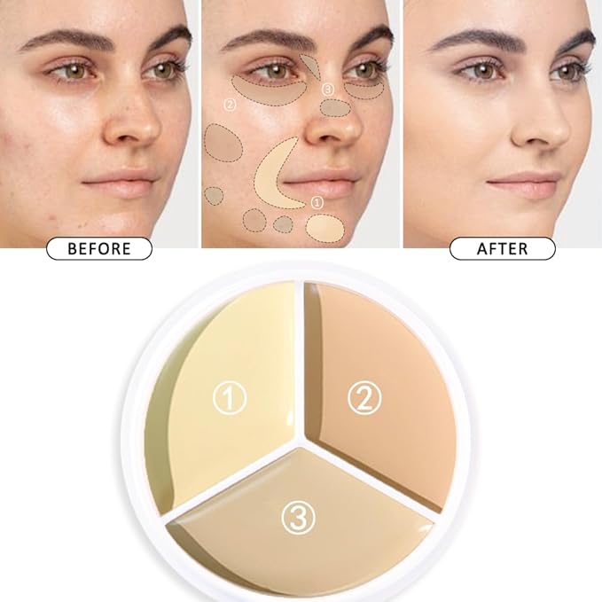 Kaely Tri Color Concealer Pot,Color Correcting Concealer for Dark Circles Spots,3 Color Cream Concealer Full Coverage,Foundation Contour Makeup Palettes,under Eye Brightener corrector de ojeras,03-VivaGrace Women