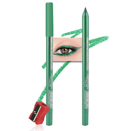evpct Pearl Green Gel Eyeliner Pencil for Women Waterline Waterproof Smudge Proof Eye Makeup Liners, Green Mascara Eye Liner Gel Liner Eyeliner with Sharpener delineador de ojos contra el agua 12