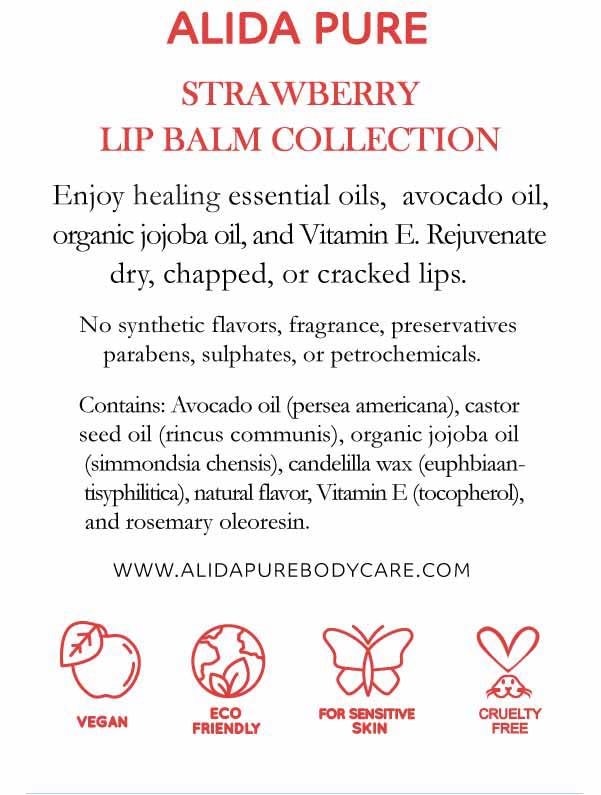 Strawberry Lip Balm Collection, Vegan Lip Balm Set, Beeswax Free, with Avocado Oil, Organic Jojoba Oil, and Vitamin E, Natural Moisturizer for Dry, Chapped Lips, 3 Tube Set-VivaGrace Women