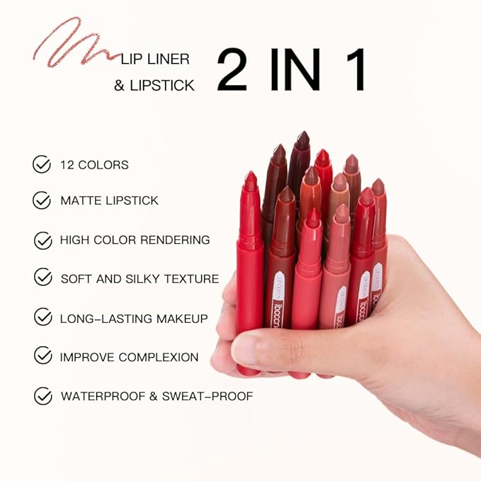 ibcccndc 6PCS Lip Liner and Lipstick Set - High Pigmented Creamy Matte Lip Liner Pencil Set for Girls and Women, Lip Makeup Gift Sets - Includes Nude and Red Lip Liners, Waterproof Formula (A)-VivaGrace Women