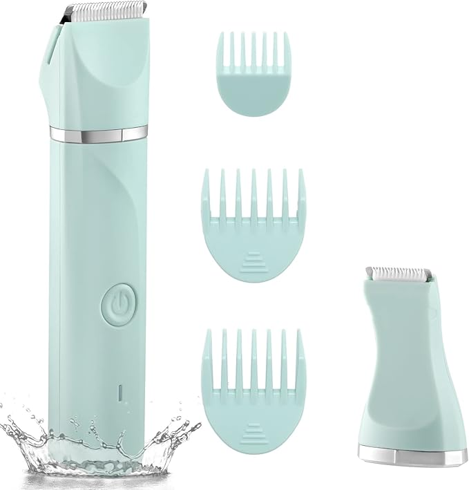 Waterproof Bikini Trimmer Women Electric Razor for Pubic Hair Women's Foil Shaver Rechargeable Shaver Removal with Snap-in Ceramic Blades IP7X Washable Head,Wet and Dry Use,Green-VivaGrace Women