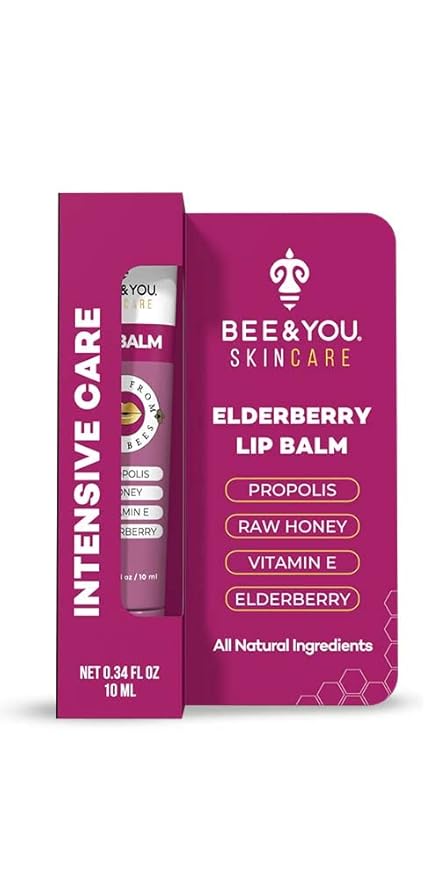 Bee and You Elderberry and Propolis Extract Lip Balm, Beeswax, Shea Butter, Vitamin E, 100% Natural Moisturizing Lip Balm, Chapstick, Chapped Lips Treatment Severe, 10ml-VivaGrace Women