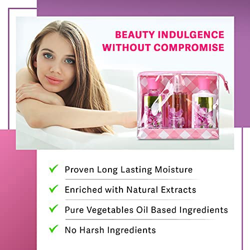 Bath & Body Care Travel Set Pea Flower Scent Home Spa Set with Body Lotion, Shower Gel and Fragrance Mist, Christmas Gifts for Her and Him-VivaGrace Women