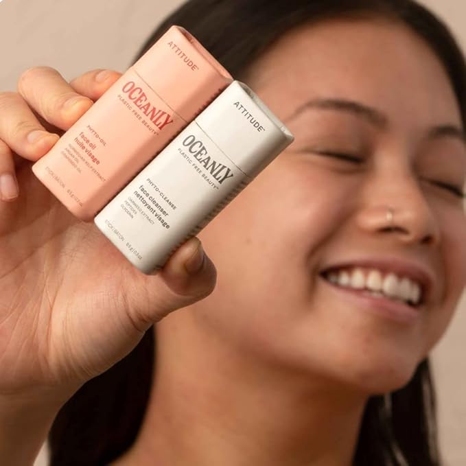 ATTITUDE Oceanly Radiant Skin Daily Facial Care Routine Box Set, EWG Verified, Plastic-free, Plant and Mineral-Based Ingredients, Vegan and Cruelty-free, PHYTO GLOW, Set of 4 Travel Size Bars-VivaGrace Women