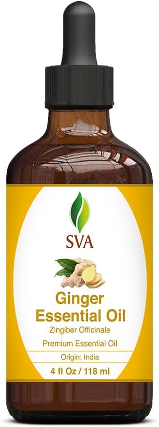 SVA Ginger Essential Oil – 4 Fl Oz – 100% Natural Ginger Oil - for Diffuser, Hair Care, Face, Skin Care, Aromatherapy, Scalp and Body Massage, Soap and Candle Making – with Dropper-VivaGrace Women
