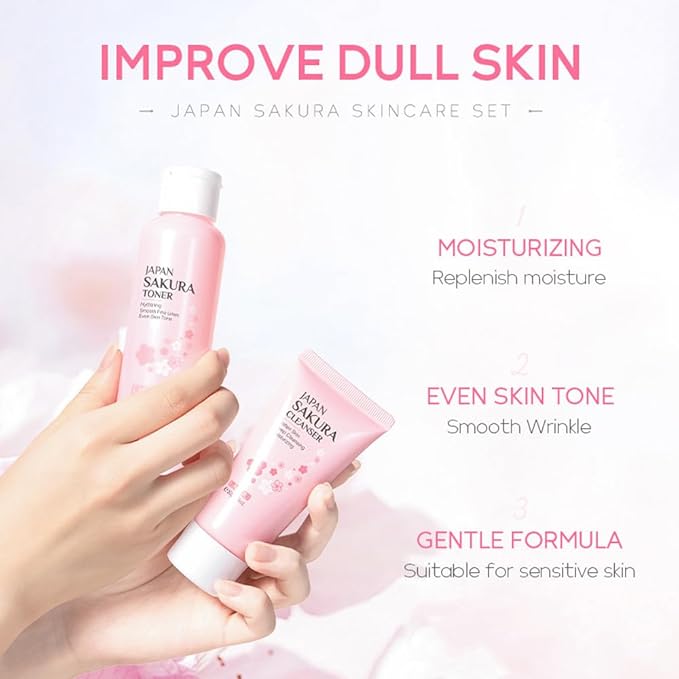 Sakura Skincare Gift Set, Skin Care Travel Kit with Cleanser, Toner, Serum, Eye Cream, Face Cream for Women Girls (5pcs)-VivaGrace Women