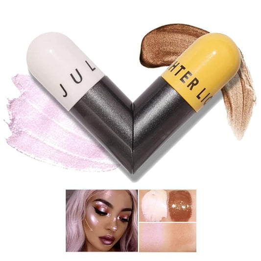 AKARY Liquid Highlighter Makeup for Face Body, Contour Foundation Illuminator Boom Stick, Highlighting Shade Longwear Shimmer Glow Makeup, Valentine's Day gift (01 Pearlescent White + Warm Brown)-VivaGrace Women