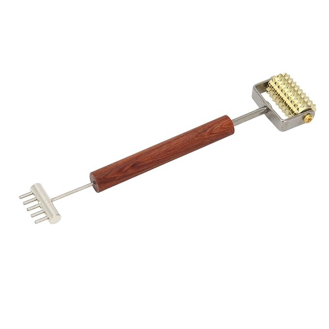 Double Head Design Face Massage Roller, Copper Wooden Handle Promote Circulation Double Head Skin Roller Massage Stick Copper Acupoint Pressing Tool-VivaGrace Women