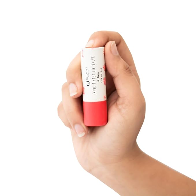 Omorfee 100% Organic Tinted Lip Balm Stick Treatment, Natural Lip Tint Gloss, Long Lasting Rose Lip Tint, Strawberry Flavor, Beetroot & Cocoa Butter, Pink Red Color, Moisturizing Lip Balm - 6g/0.21Oz-VivaGrace Women