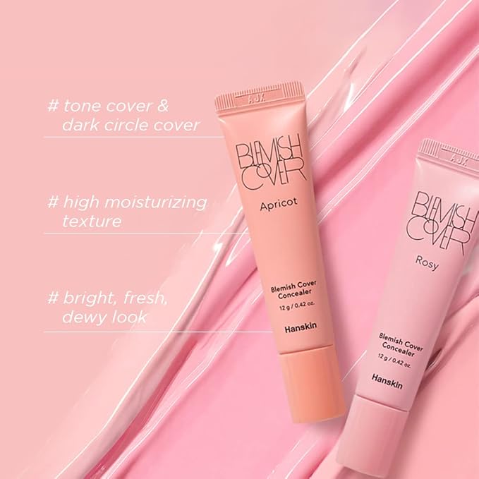 Hanskin Rosy Blemish Cover, Full Coverage Color Correcting Concealer for Under Eye Dark Circles, Korean Makeup [Rosy/12g]-VivaGrace Women