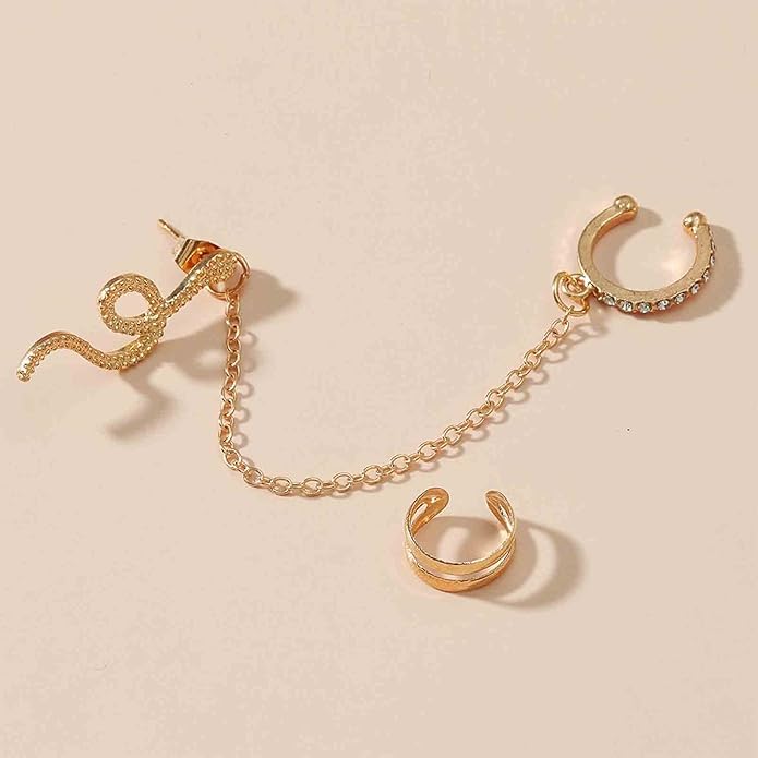 Punk Snake Cuff Chain Earrings Gold Serpent Cartilage Earrings Snake Ear Wrap Earrings Gothic Snake Helix Chain Earrings Gold Long Chain Earrings Jewelry for Women and Girls-VivaGrace Women
