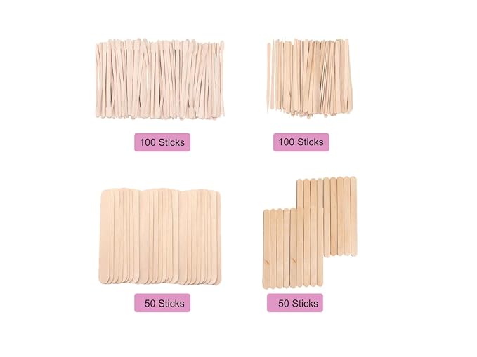Mibly 4 Style 300 Pcs Assorted Wooden Wax Sticks for Body Legs Face and Small Medium Large Sizes Eyebrow Waxing Applicator Spatulas for Hair Removal or Wood Craft Sticks-VivaGrace Women