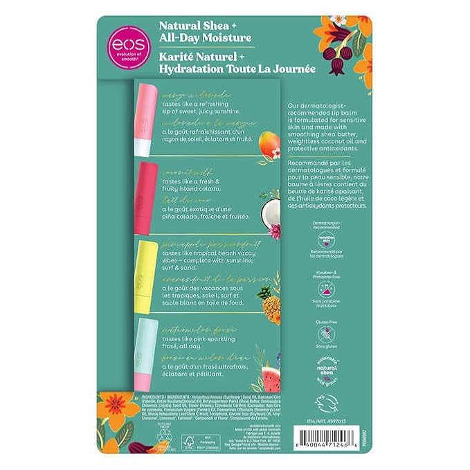 Eos Natural Shea Lip Balm Stick, 8-pack, 2 Mango Melonade, 2 Coconut Milk, 2 Pineapple Passionfruit, 2 Watermelon Frosé-VivaGrace Women