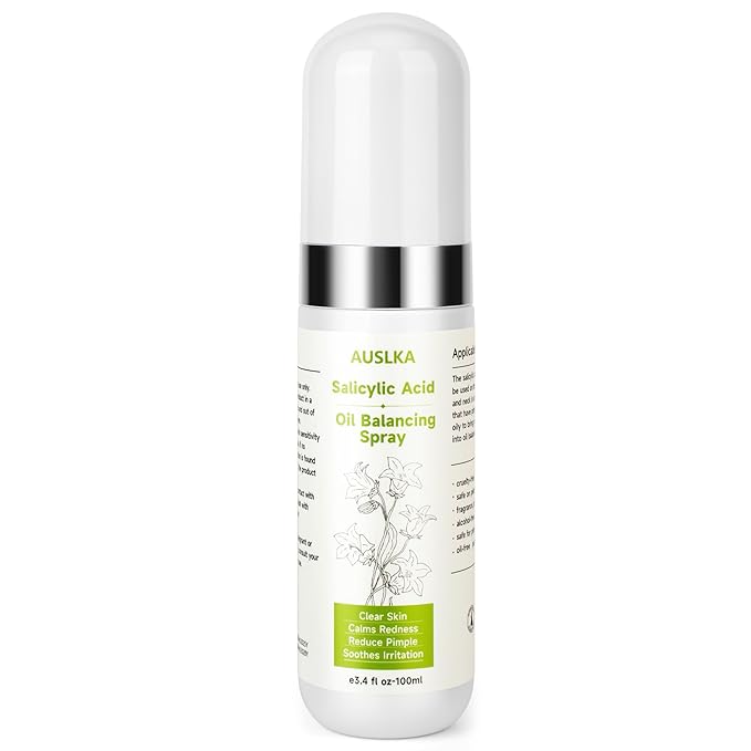 AUSLKA Salicylic Acid Oil Balancing Spray with 2% Salicylic Acid Regulates Skin Balance for Pimple and Oily Skin, Fruit Acid Spray for Face & Body (3.4 Fl Oz)-VivaGrace Women
