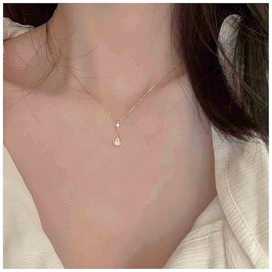 Vintage Tiny Teardrop Crystal Necklace Choker Gold Rhinestone Dot Pendant Necklace Chain Water Drop Choker Necklace Minimalism Necklace Chain Jewelry for Women and Girls-VivaGrace Women