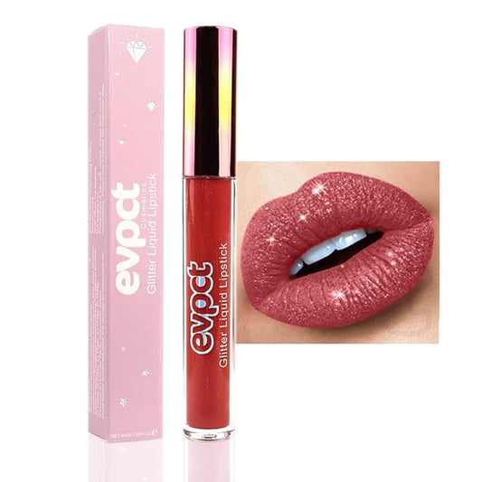 evpct 1Pcs Mauve Red Matte to Glitter Liquid Lipstick Lip Set Kit, Long Lasting Matte Diamond Glitter Lipstick Waterproof, Colorful Sparkly Glossy Metallic Shimmer Sparkle Lip Gloss for Women 02#-VivaGrace Women
