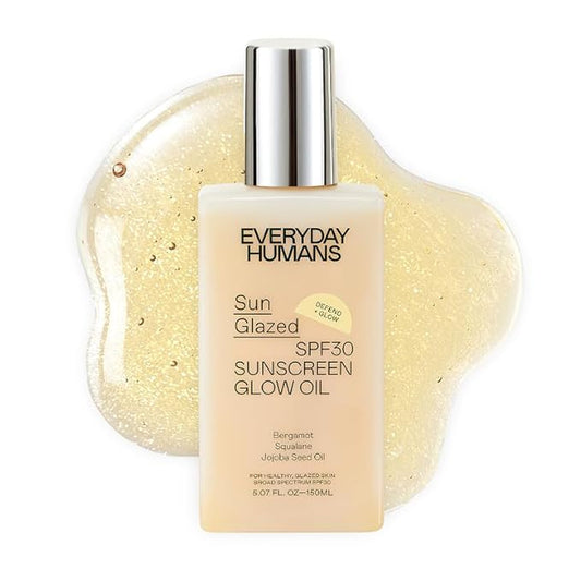 Everyday Humans Sun Glazed SPF30 Sheer Body Glow Oil with Gold Mica | Hydrating Non-Sticky Glowing UV Protection Cruelty Free 5.1 Fl Oz | Bergamot, Squalane, Jojoba Seed Oil | UVA/UVB Broad Spectrum-VivaGrace Women