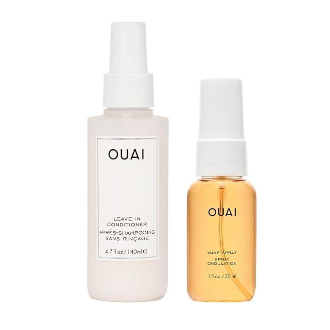 OUAI Full Size Leave In Conditioner & Deluxe Size Wave Spray Bundle - Hair Styling Products for Frizz Control, Volume, Texture & Added Shine (2 Count)-VivaGrace Women