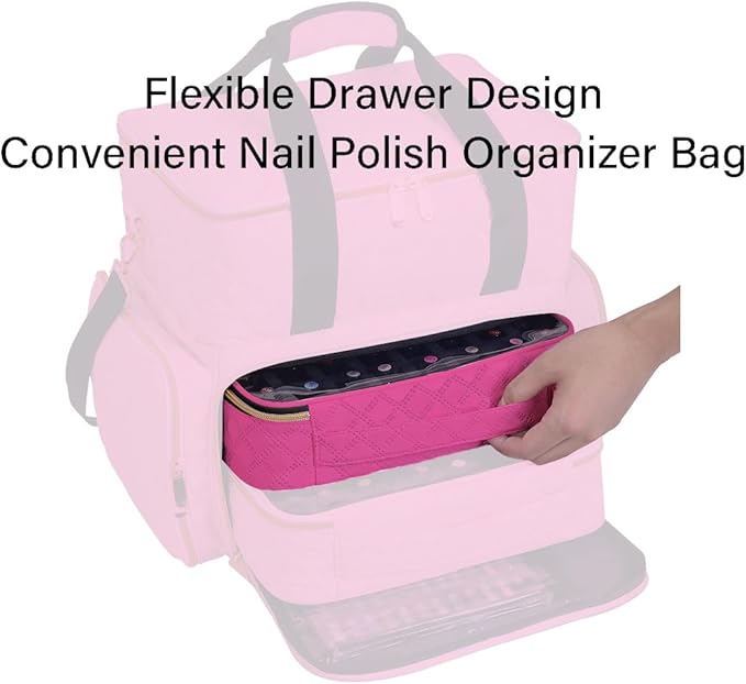 Nail Polish Bag organizer-Holds 40 bottles(15ml-0.5fl.oz)，Nail Polish Carrying Case Clear Multifunctional Cosmetic Travel Cases Makeup Bags Rose Red