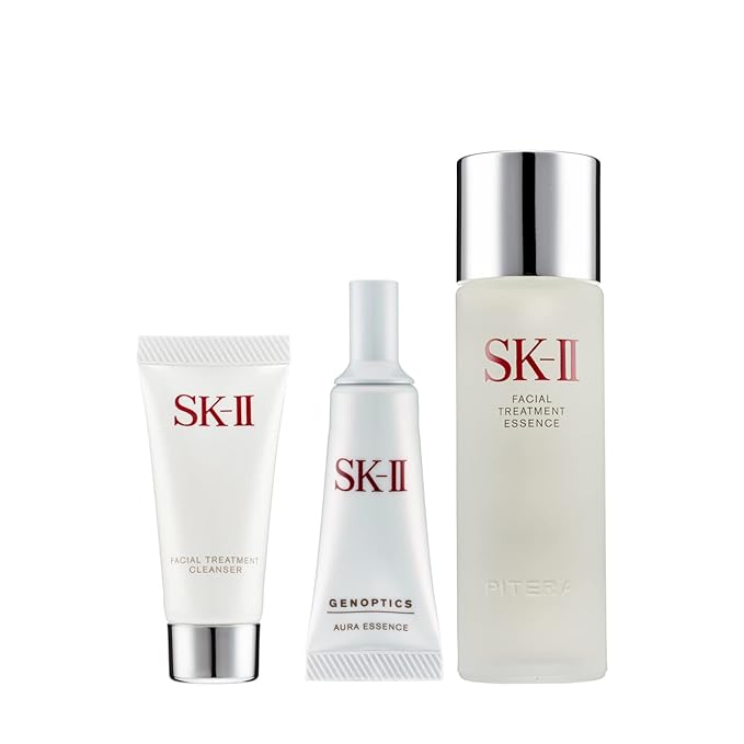 SK-II Pitera Aura 3 Piece Kit (2.5 Ounce Facial Treatment Essence + 0.57 Ounce Facial Treatment Cleanser + 0.33 Ounce Genoptics Aura Essence)-VivaGrace Women