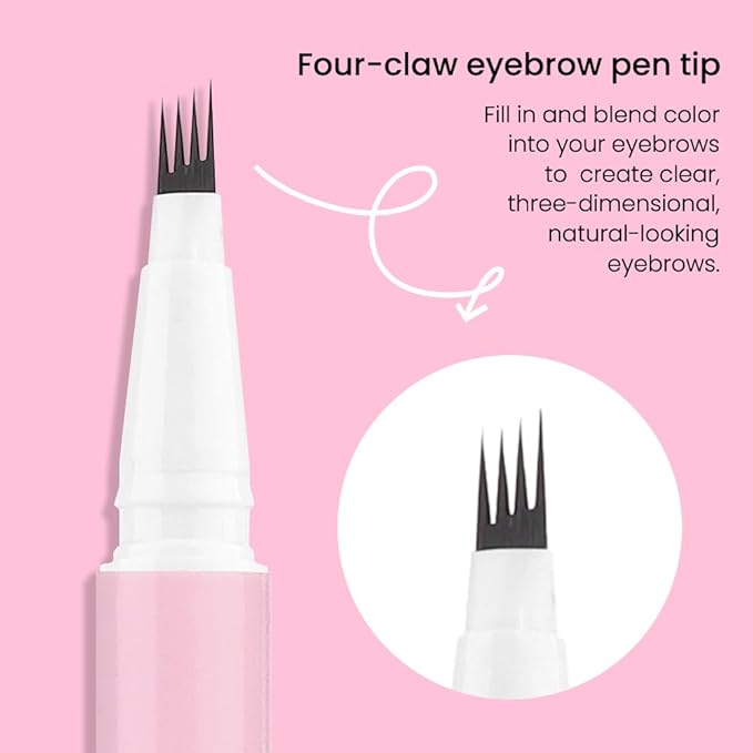 evpct 1Pcs Black Brown Magic Microblading Eyebrow Contouring Pen Brow Pencil, with 4 Brush Micro-Fork-Tips Precise Applicator, Dual-ended Eyebrow Brush, Hair Like Strokes, Natural Looking Brows-VivaGrace Women