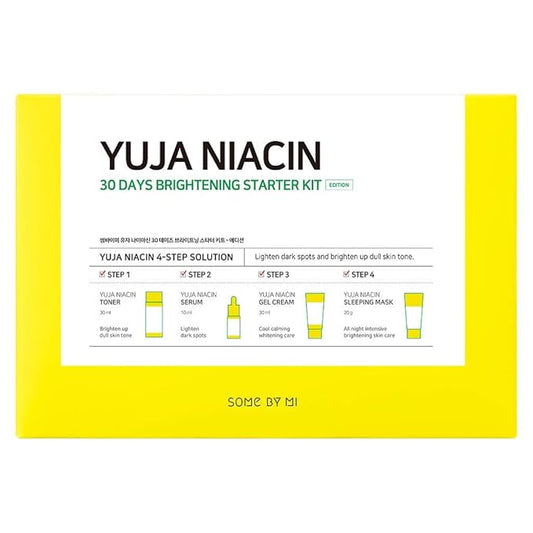 SOME BY MI Yuja Niacin 30 Days Brightening Starter Kit/Toner 1.01Oz, Serum 0.33Oz, Gel Cream 1.01Oz, Sleeping Mask 0.67Oz / Melasma and Blemish Care/Facial Skin Care Set-VivaGrace Women