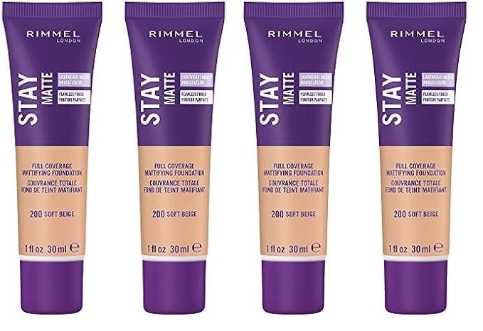 Rimmel Stay Matte Liquid Foundation, Soft Beige, 1 Fl Oz, Pack of 4-VivaGrace Women