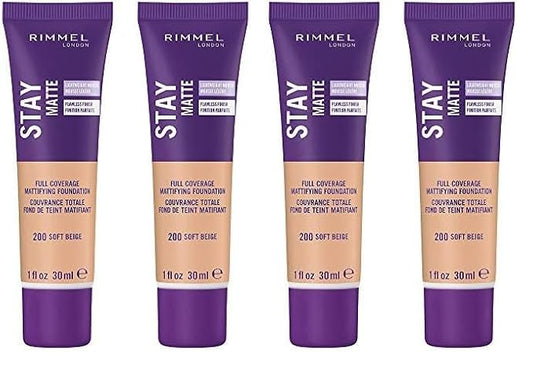 Rimmel Stay Matte Liquid Foundation, Soft Beige, 1 Fl Oz, Pack of 4-VivaGrace Women